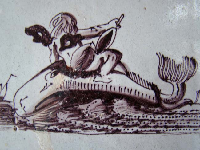 A 17th century Dutch Delft tile in manganese circa 1675